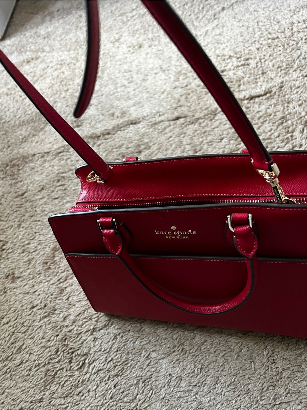 kate spade Red Leather Top-Handle Satchel with Shoulder Strap